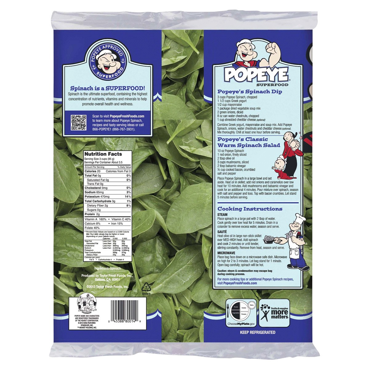 slide 5 of 5, TAYLOR FARMS Popeye Superfood Spinach, 10 oz, 10 oz