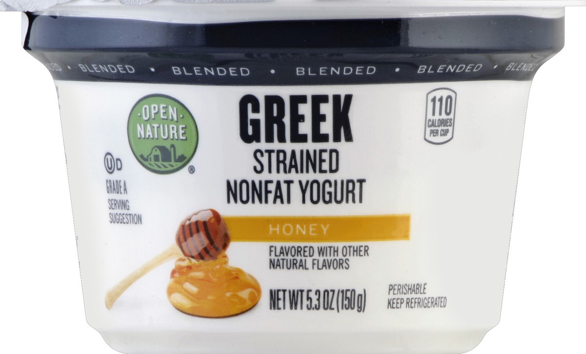 slide 2 of 3, Open Nature Yogurt Greek Nonfat Strained Blended Honey, 5.3 oz