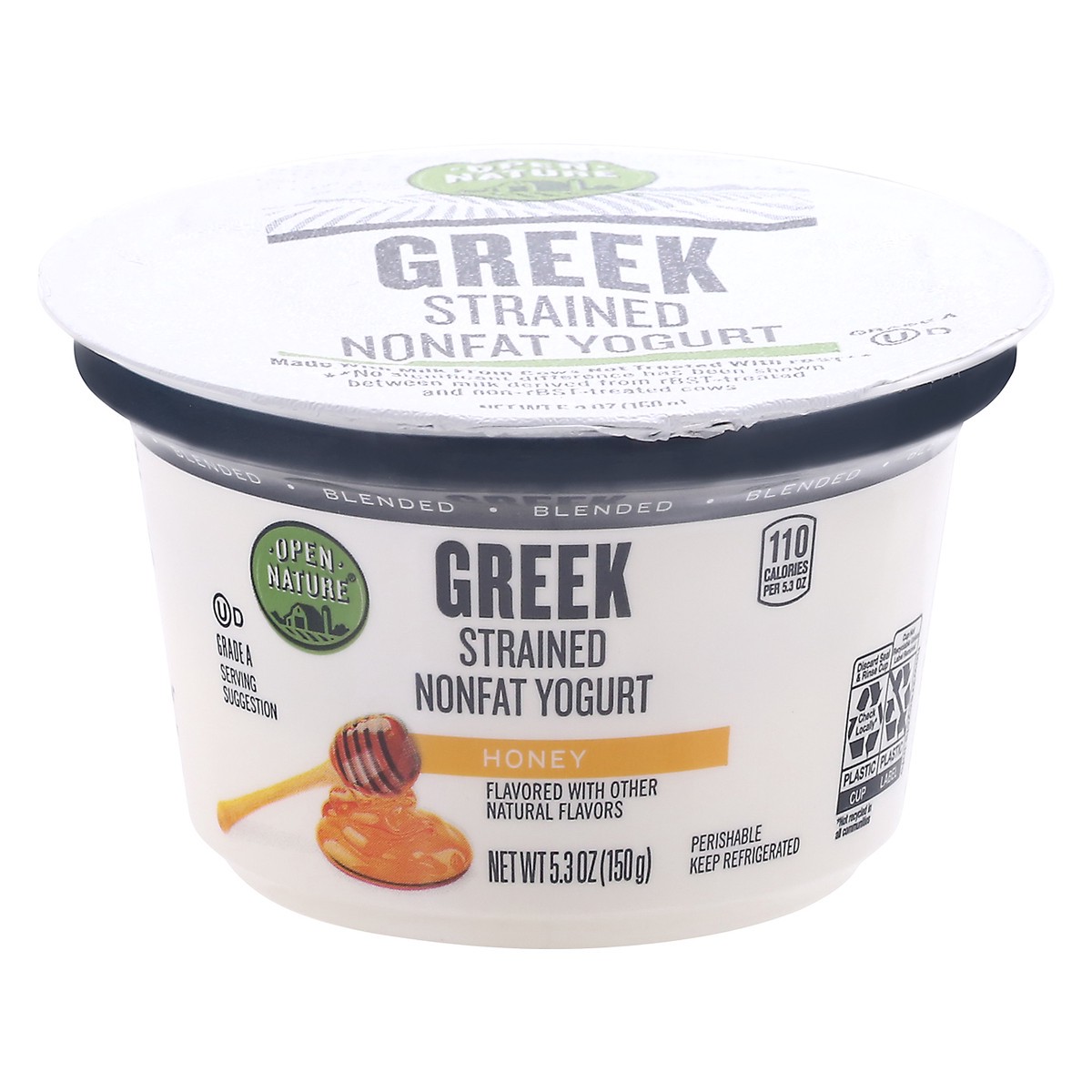 slide 1 of 3, Open Nature Yogurt Greek Nonfat Strained Blended Honey, 5.3 oz