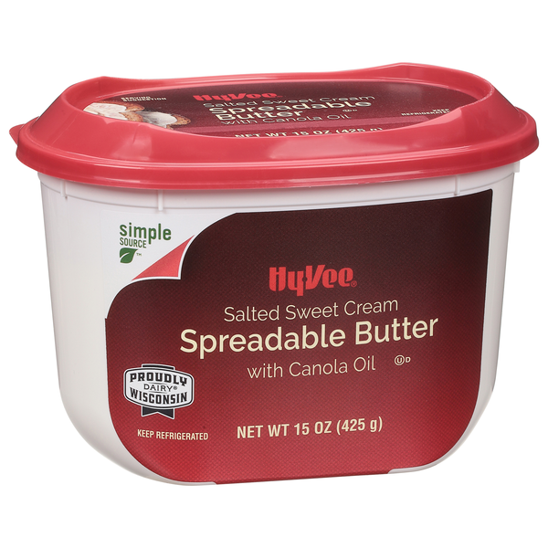 slide 1 of 1, Hy-vee Salted Sweet Cream Spreadable Butter With Canola Oil, 15 oz
