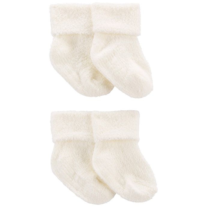 slide 1 of 1, carter's Newborn Foldover Chenille Booties - White, 4 ct