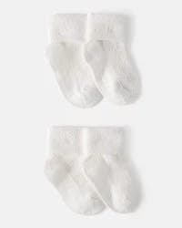 carter's Newborn Foldover Chenille Booties - White
