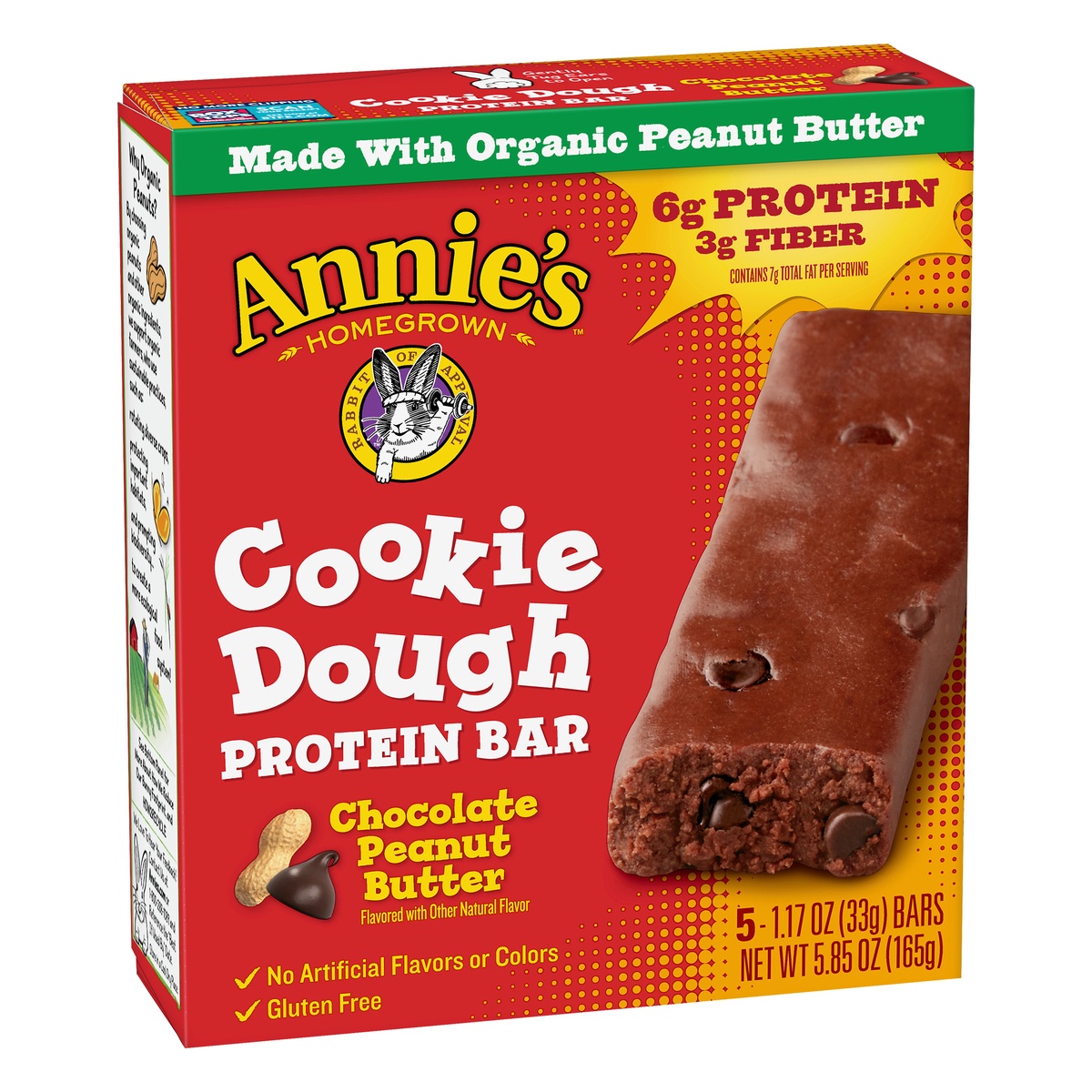 slide 2 of 10, Annie's Chocolate Peanut Butter Cookie Dough Protein Bars, 5 ct; 1.17 oz