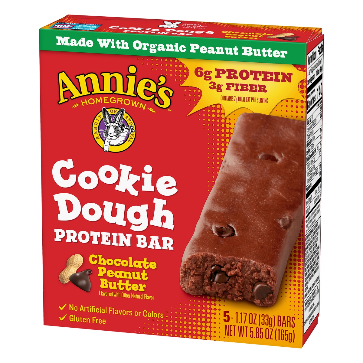 slide 3 of 10, Annie's Chocolate Peanut Butter Cookie Dough Protein Bars, 5 ct; 1.17 oz