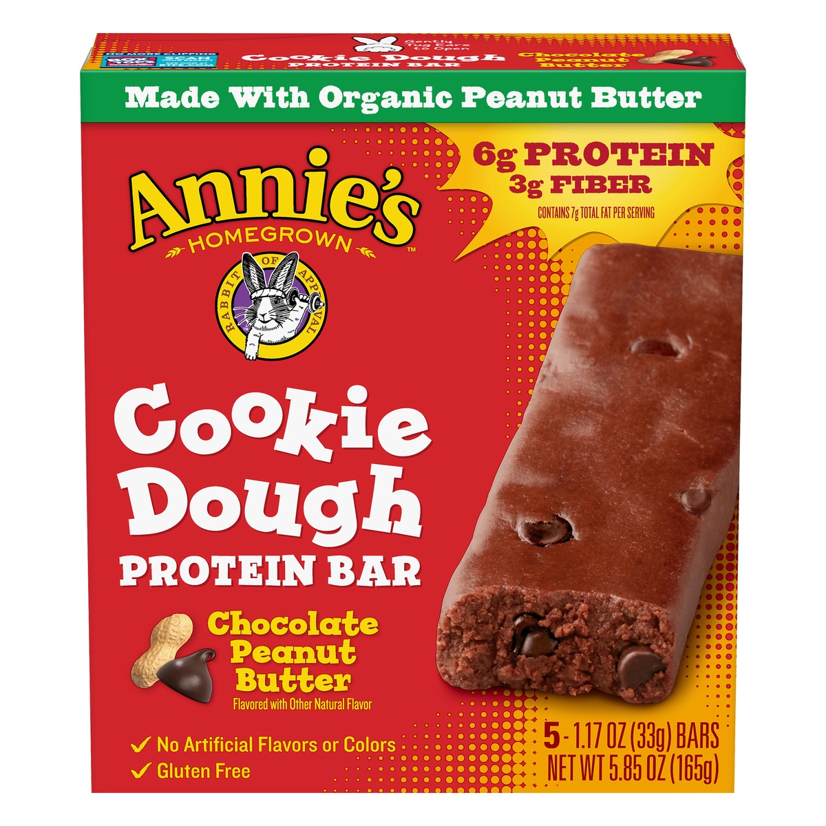 slide 1 of 10, Annie's Chocolate Peanut Butter Cookie Dough Protein Bars, 5 ct; 1.17 oz