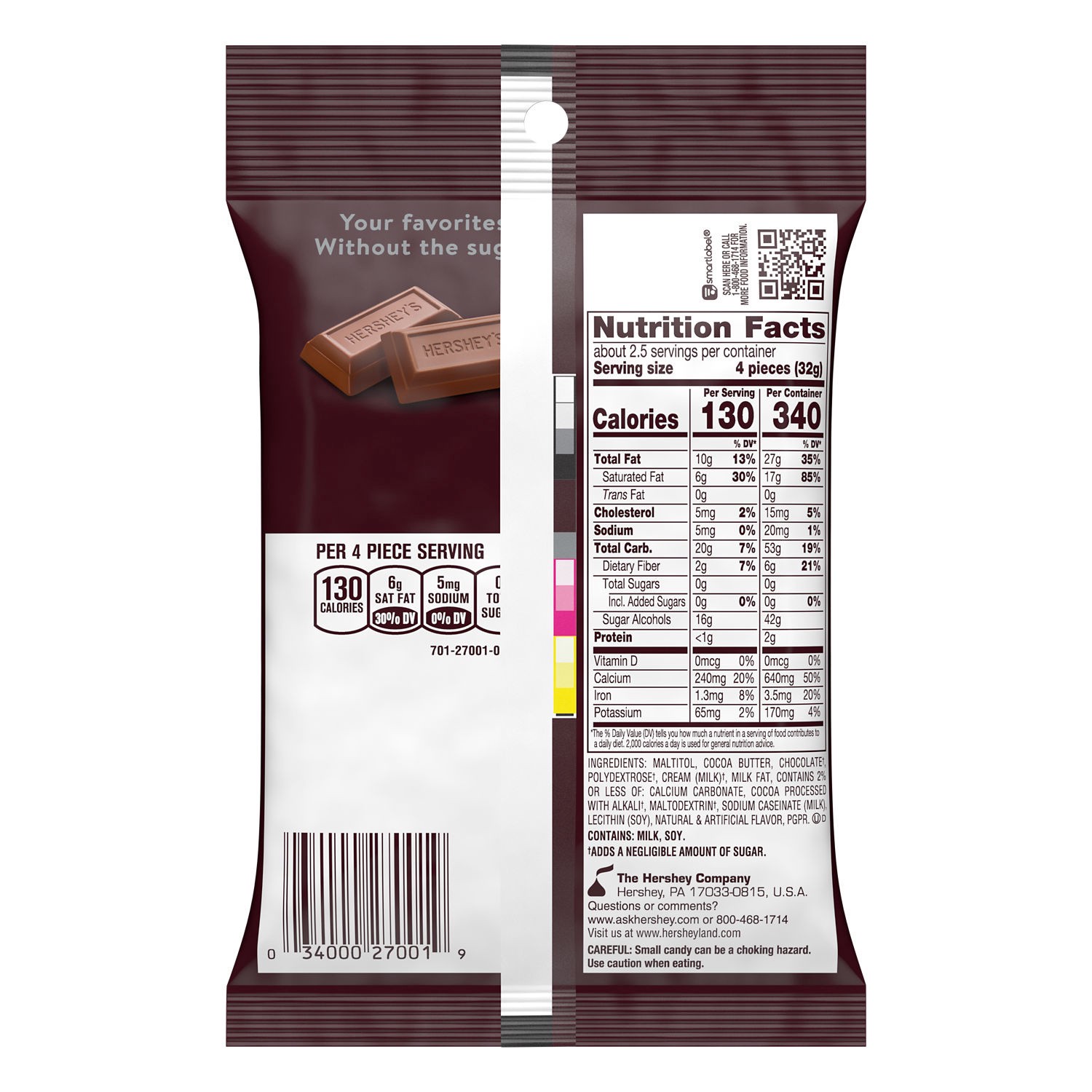 slide 2 of 9, Hershey's Zero Sugar Chocolate Candy Bag, 3 oz, 3 oz