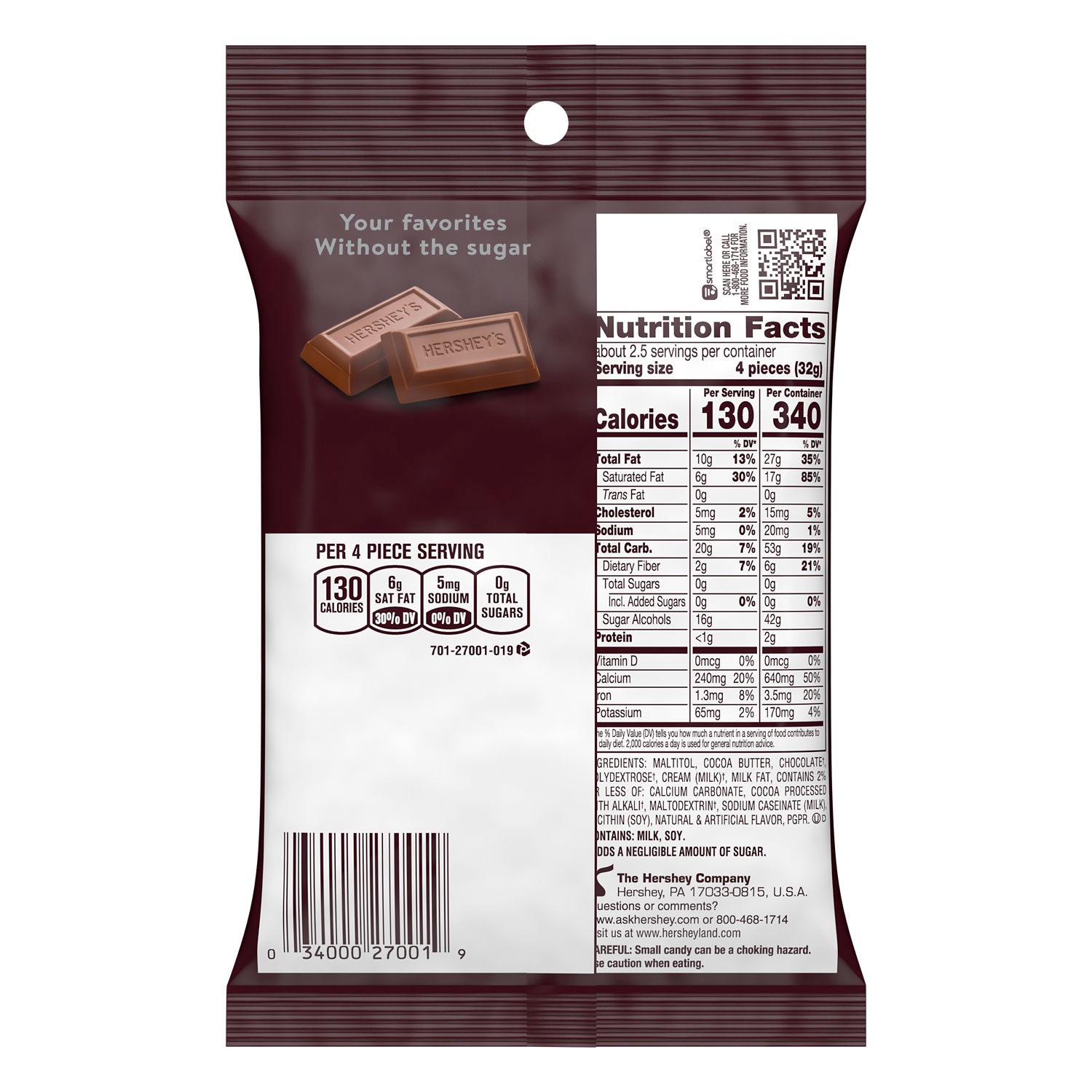 slide 6 of 9, Hershey's Zero Sugar Chocolate Candy Bag, 3 oz, 3 oz