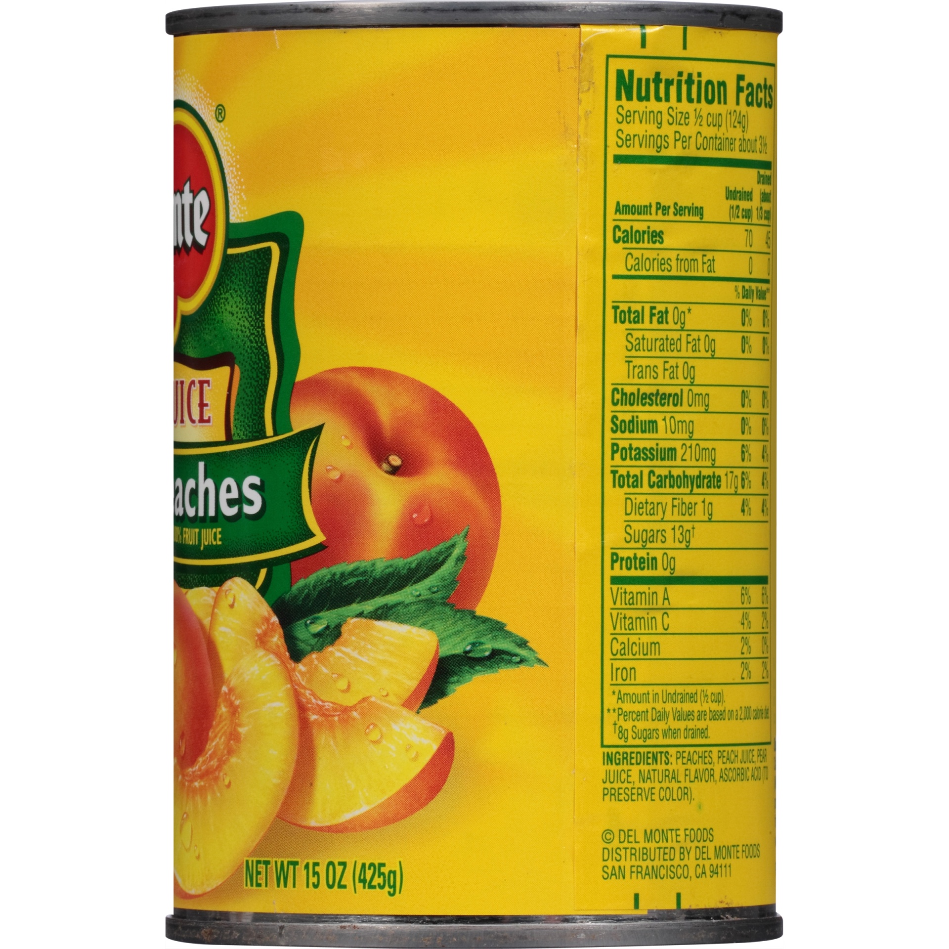 slide 3 of 6, Del Monte Yellow Cling Peach Slices in 100% Fruit Juice, 15 oz