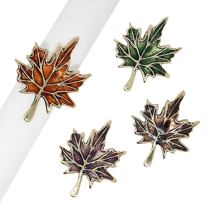 slide 1 of 2, Excell Enamel Leaves Napkin Ring Set, 4 ct