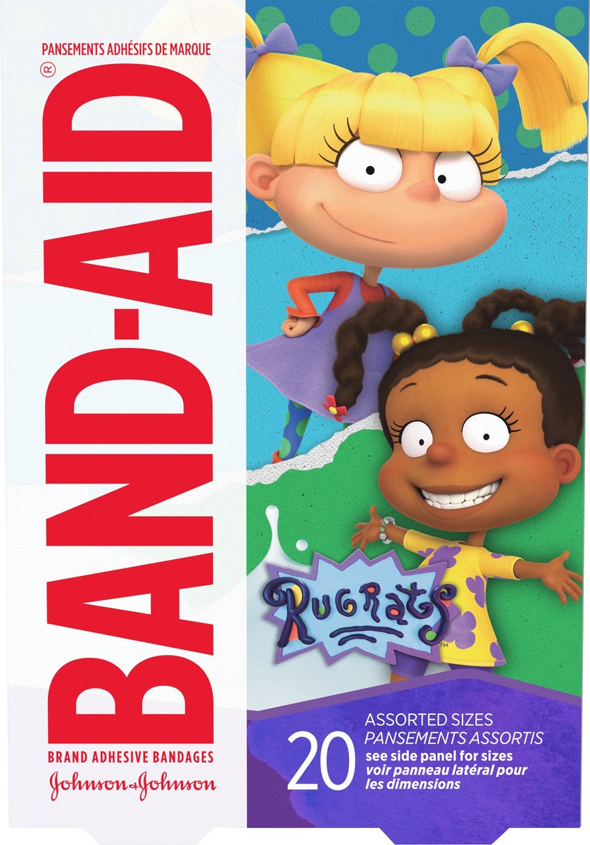 slide 3 of 8, BAND-AID Adhesive Bandages for Minor Cuts & Scrapes, Wound Care Featuring Nickelodeon Rugrats Characters, Fun Bandages for Kids and Toddlers, Assorted Sizes 20 Count, 20 ct