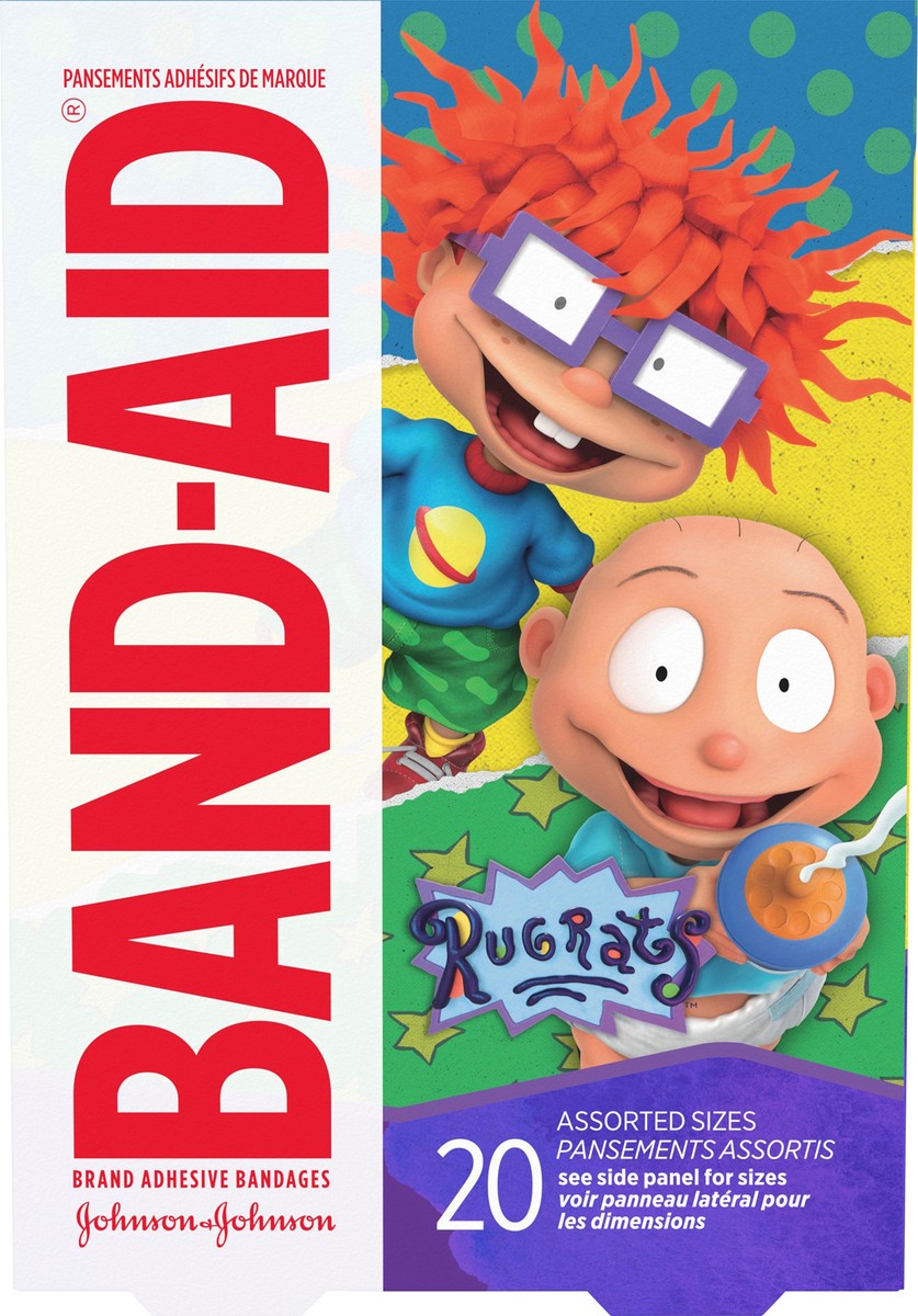 slide 4 of 8, BAND-AID Adhesive Bandages for Minor Cuts & Scrapes, Wound Care Featuring Nickelodeon Rugrats Characters, Fun Bandages for Kids and Toddlers, Assorted Sizes 20 Count, 20 ct