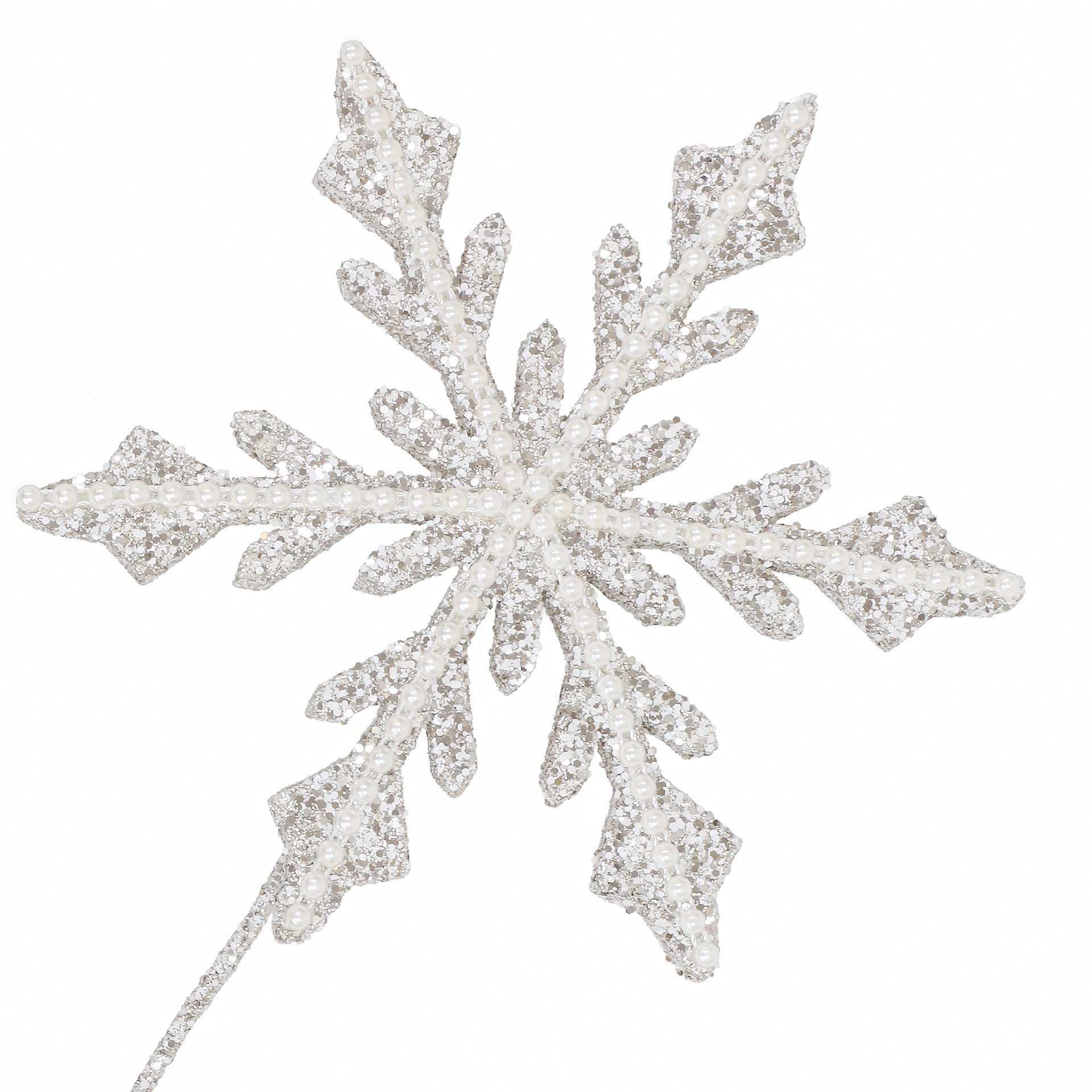 slide 2 of 3, 28.5" Silver Glittered Snowflake With Pearls Stem By Ashland, 28.5 in