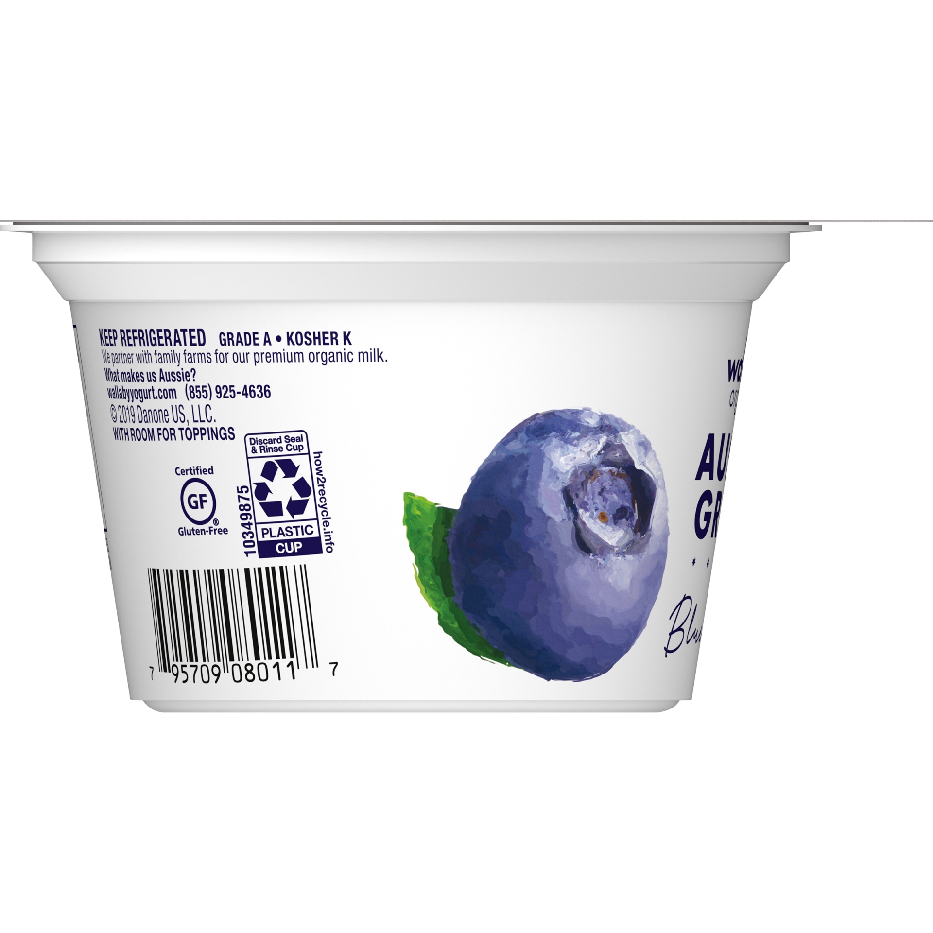 slide 2 of 5, Wallaby Organic Aussie Greek Blueberry Whole Milk Yogurt, 5.3 oz