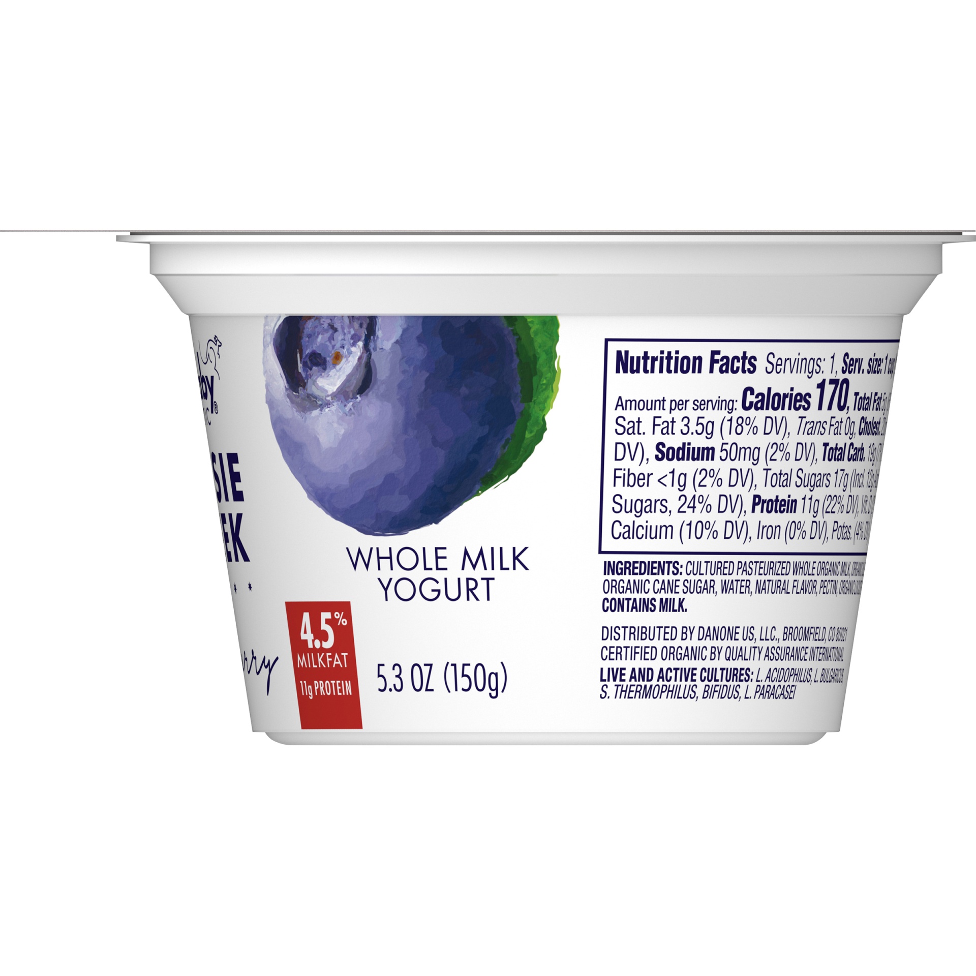 slide 3 of 5, Wallaby Organic Aussie Greek Blueberry Whole Milk Yogurt, 5.3 oz
