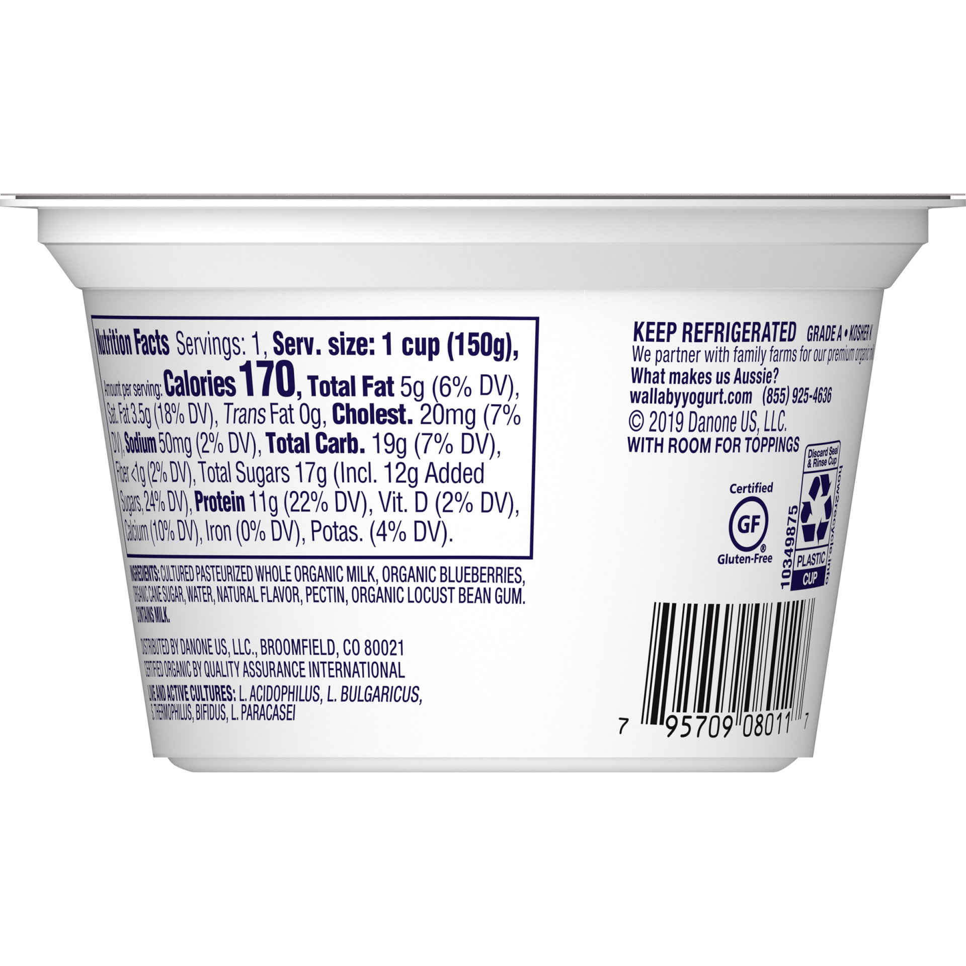 slide 4 of 5, Wallaby Organic Aussie Greek Blueberry Whole Milk Yogurt, 5.3 oz