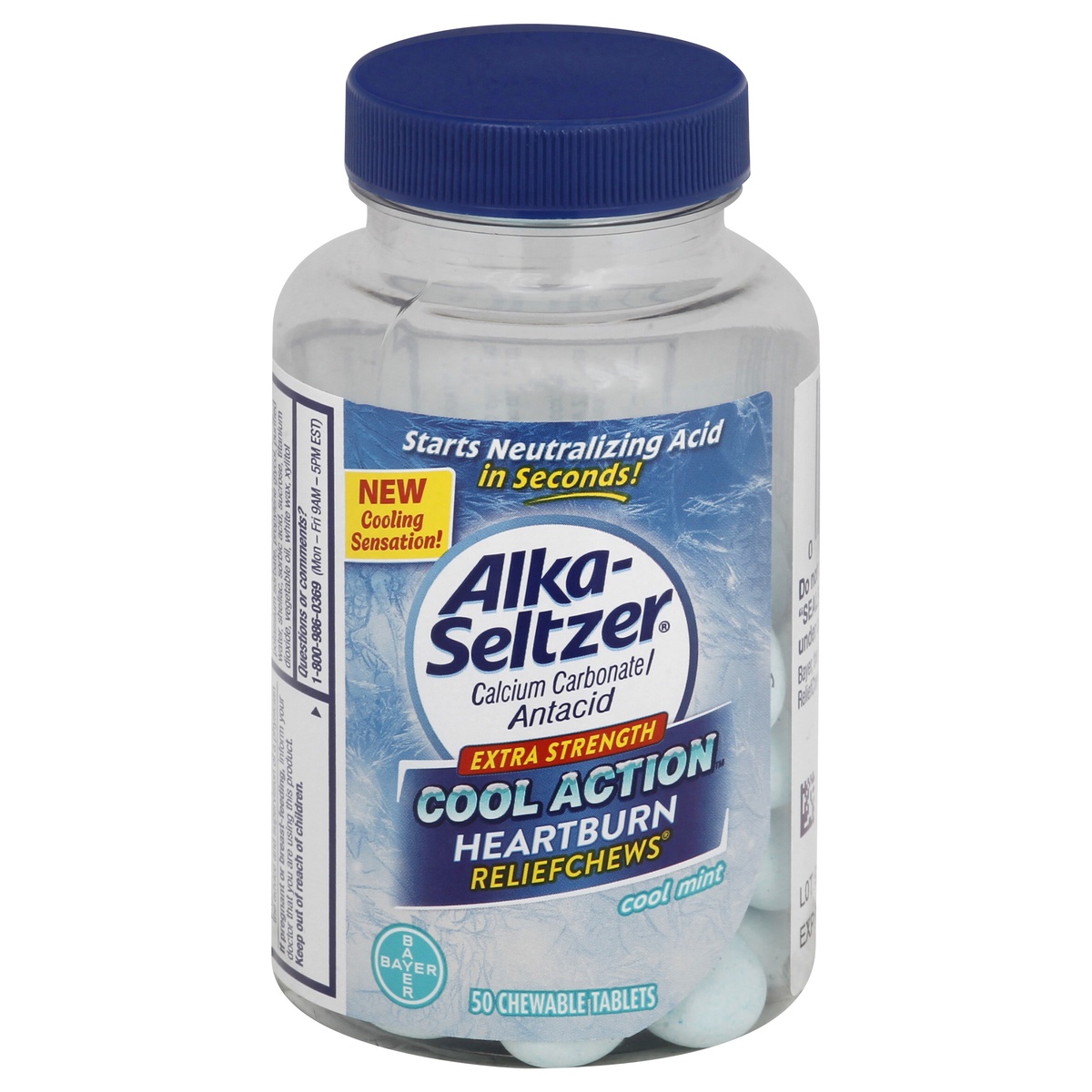 slide 1 of 1, Alka-Seltzer Antacid Extra Strength Cool Action Cool Mint Heartburn Relief Chews, 50 ct