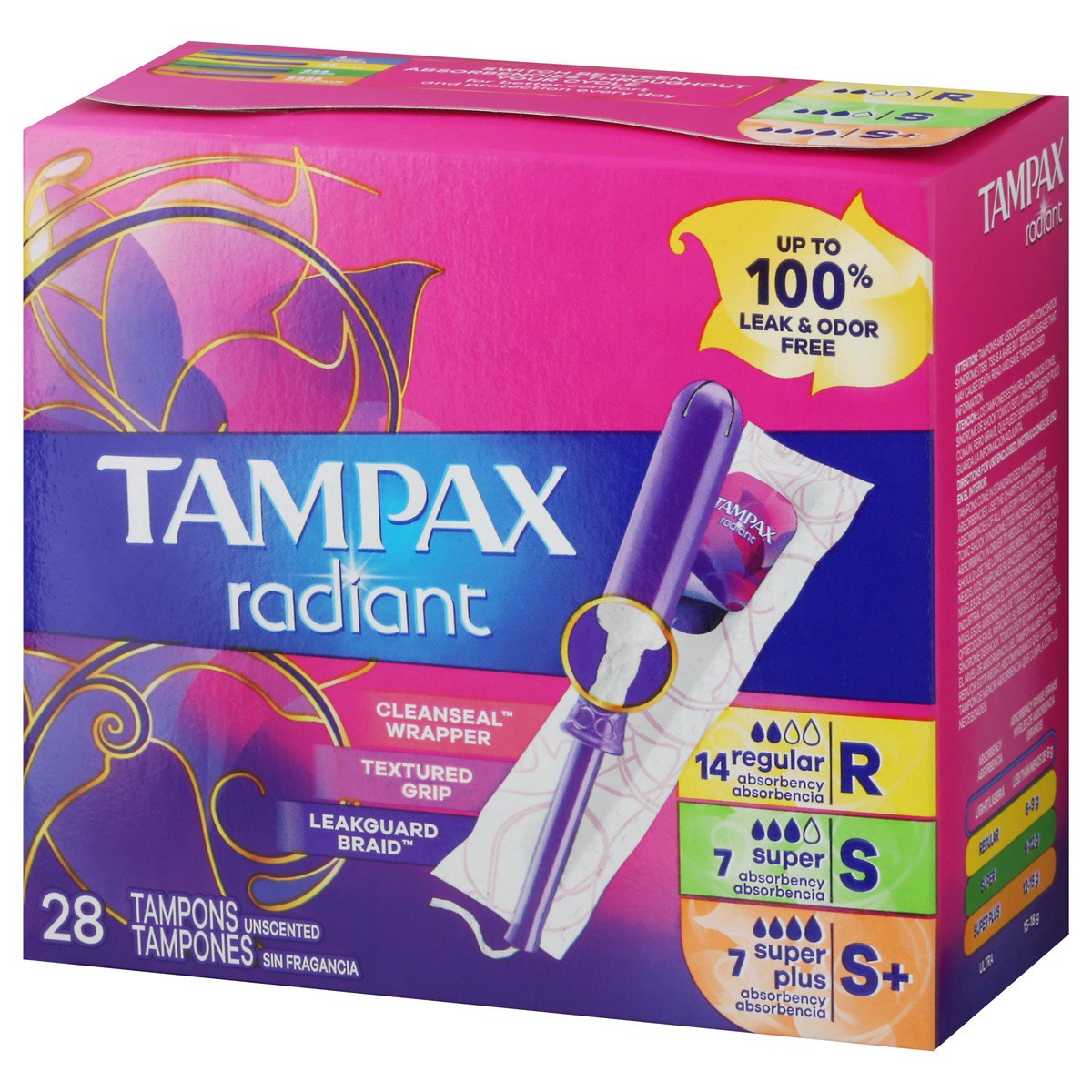 slide 4 of 9, Tampax Radiant Tampons Mixed R/s/sp - 28 CT, 28 ct