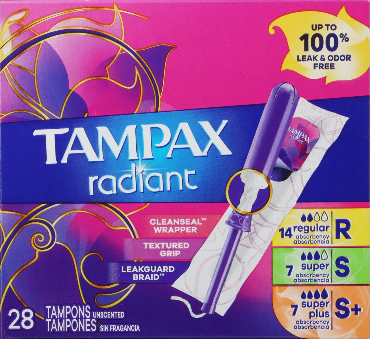 slide 2 of 9, Tampax Radiant Tampons Mixed R/s/sp - 28 CT, 28 ct