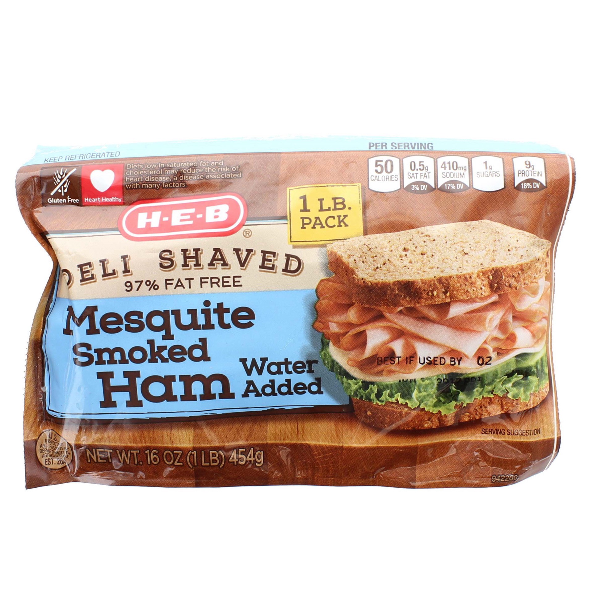 slide 1 of 1, H-E-B Deli Shaved Mesquite-Smoked Ham Lunch Meat, 16 oz