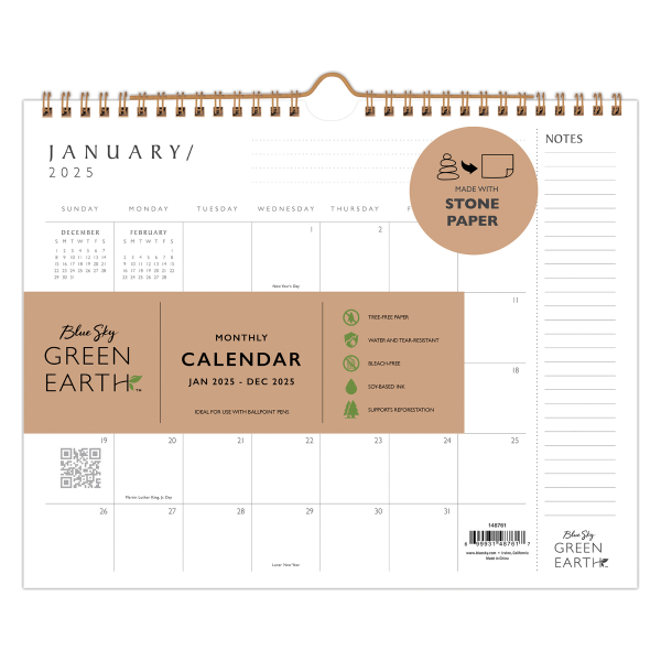 slide 2 of 2, 2025 Blue Sky Bsge Stone Standard Monthly Wall Calendar, 8-3/4"" X 11"", January To December, 148761, 1 ct