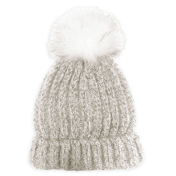 slide 1 of 1, Isaac Mizrahi Ribbed Cuffed Women's Beanie with Pom-Pom - Antique White, 1 ct