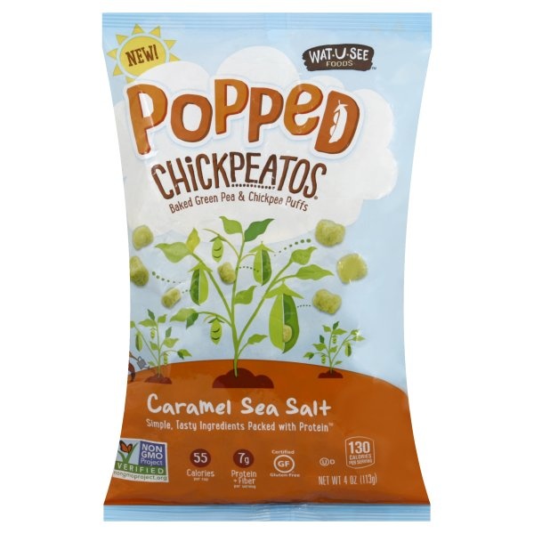 slide 1 of 1, Watusee Foods Popped Chickpeatos Caramel Sea Salt, 4 oz