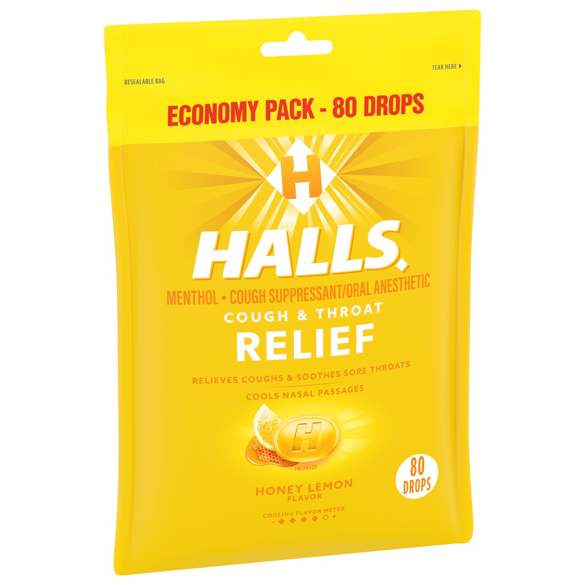 slide 2 of 9, HALLS Relief Honey Lemon Cough Drops, Economy Pack, 80 Drops, 8.75 oz