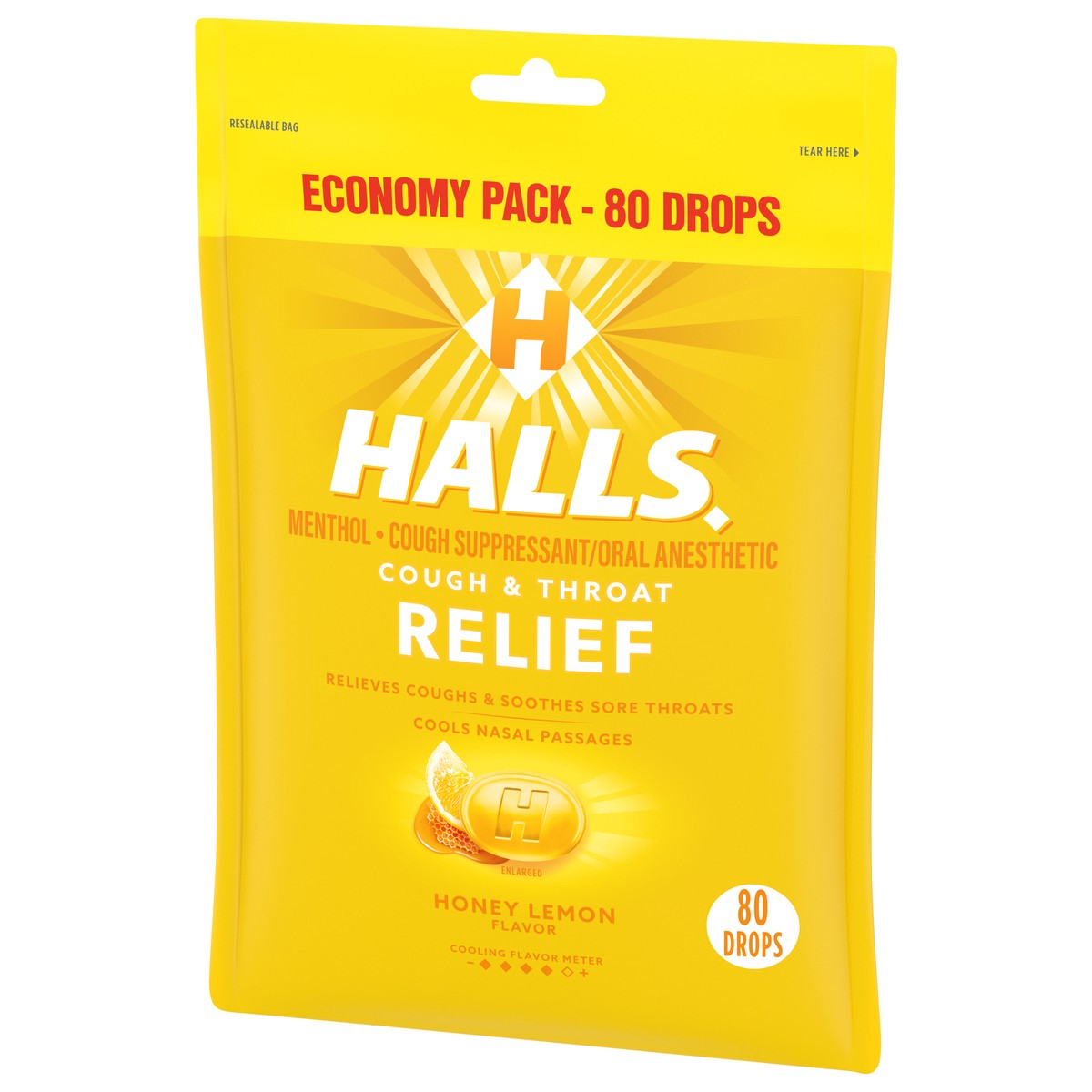 slide 3 of 9, HALLS Relief Honey Lemon Cough Drops, Economy Pack, 80 Drops, 8.75 oz