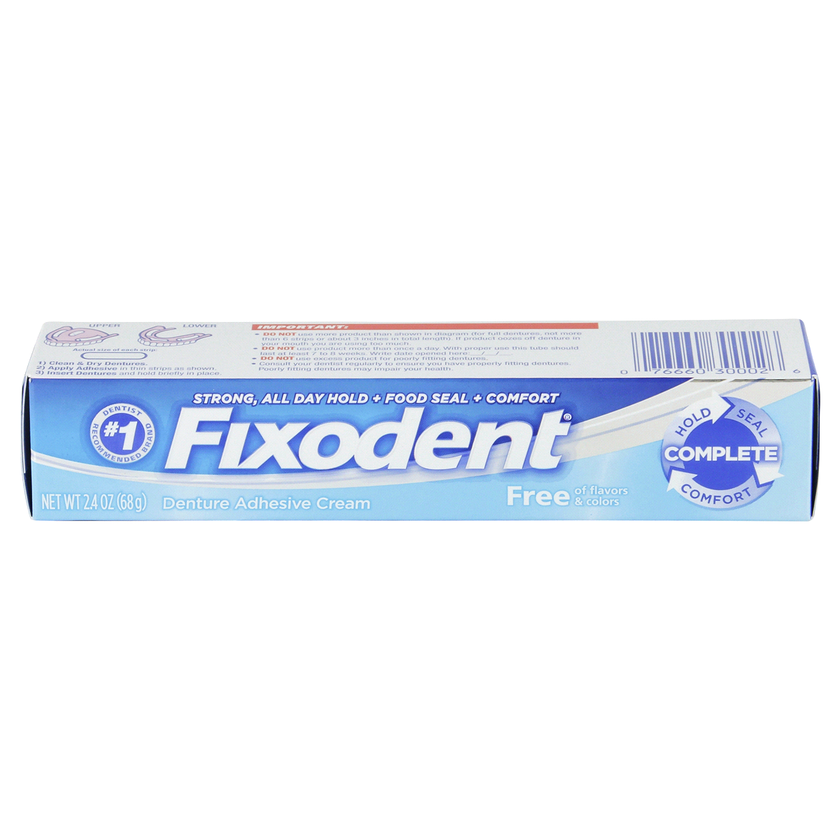 slide 2 of 4, Fixodent Complete Free Denture Adhesive Cream, 2.4 oz