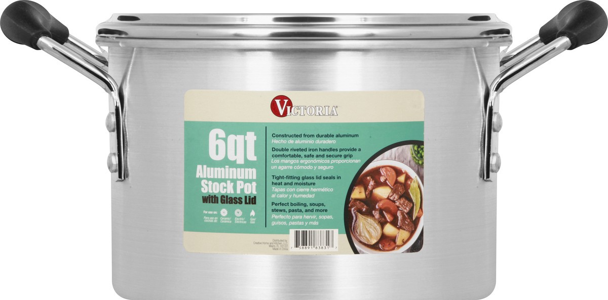 slide 3 of 11, Victoria Aluminum 6 Quart Stock Pot with Glass Lid 1 ea, 6 qt