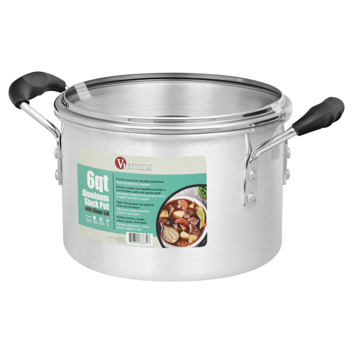 slide 7 of 11, Victoria Aluminum 6 Quart Stock Pot with Glass Lid 1 ea, 6 qt