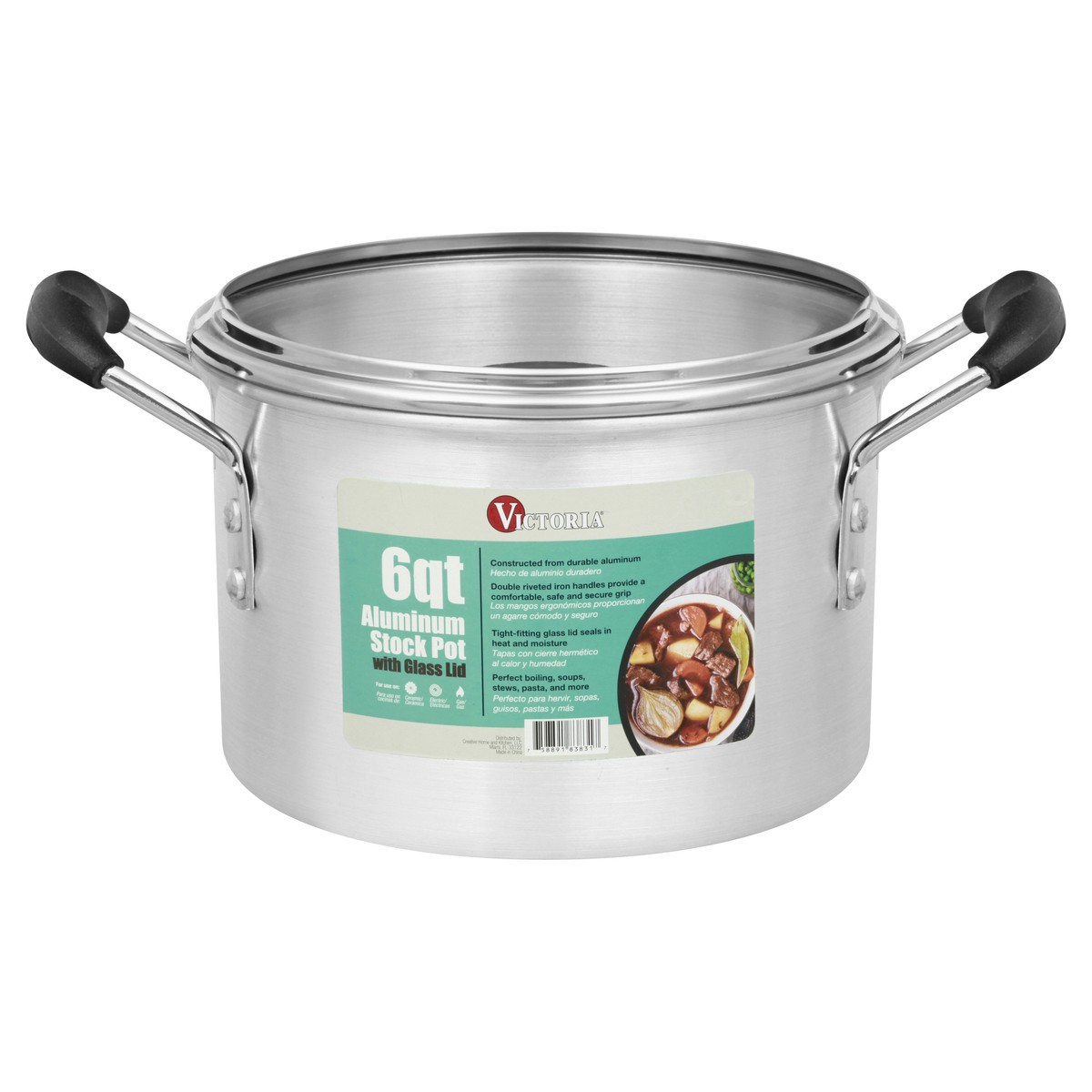 slide 11 of 11, Victoria Aluminum 6 Quart Stock Pot with Glass Lid 1 ea, 6 qt