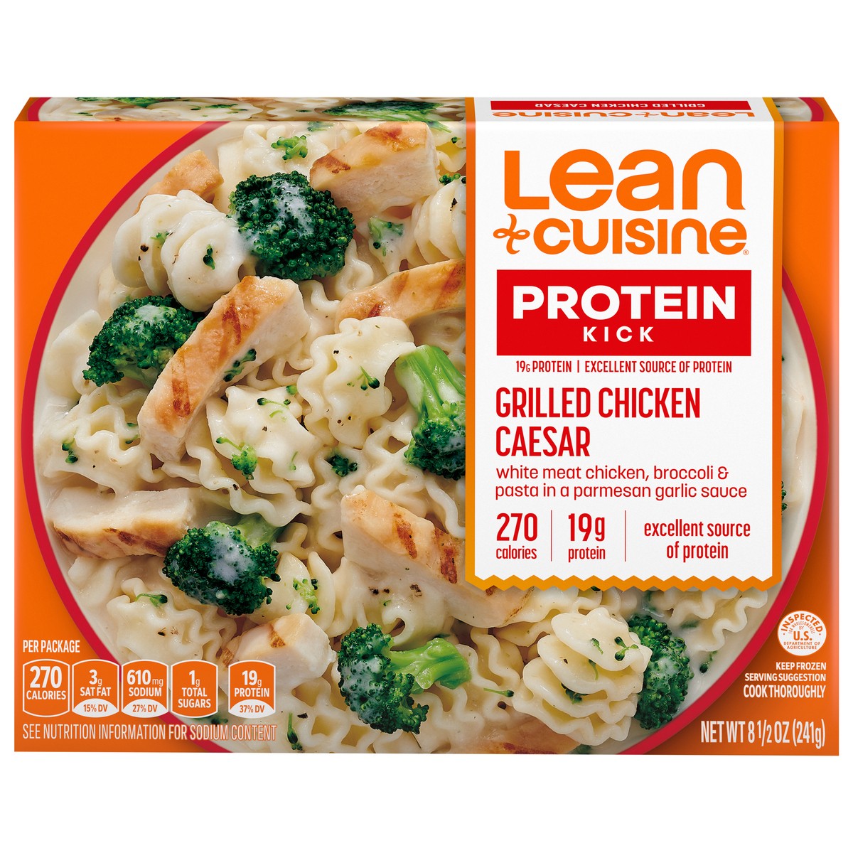 slide 14 of 15, Lean Cuisine Frozen Meal Grilled Chicken Caesar, Protein Kick Microwave Meal, Microwave Grill Chicken Caesar Dinner, Frozen Dinner for One, 8.5 oz