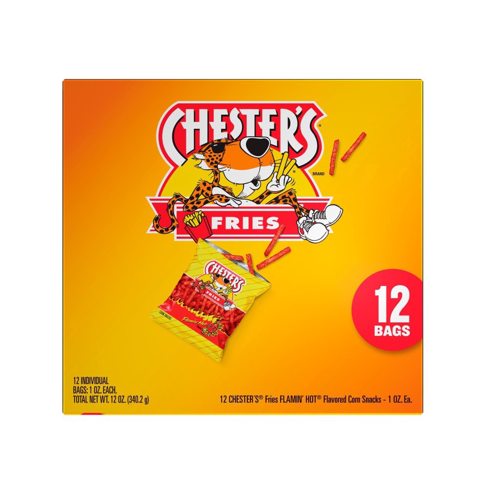 slide 4 of 6, Chester's Fries Corn Snacks Flamin' Hot Flavored 12 Oz, 12 Count, 12 ct