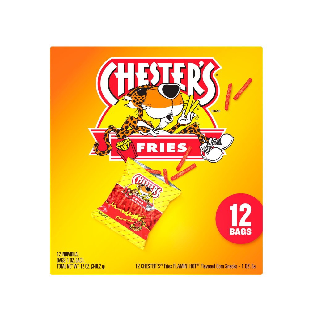 slide 1 of 6, Chester's Fries Corn Snacks Flamin' Hot Flavored 12 Oz, 12 Count, 12 ct