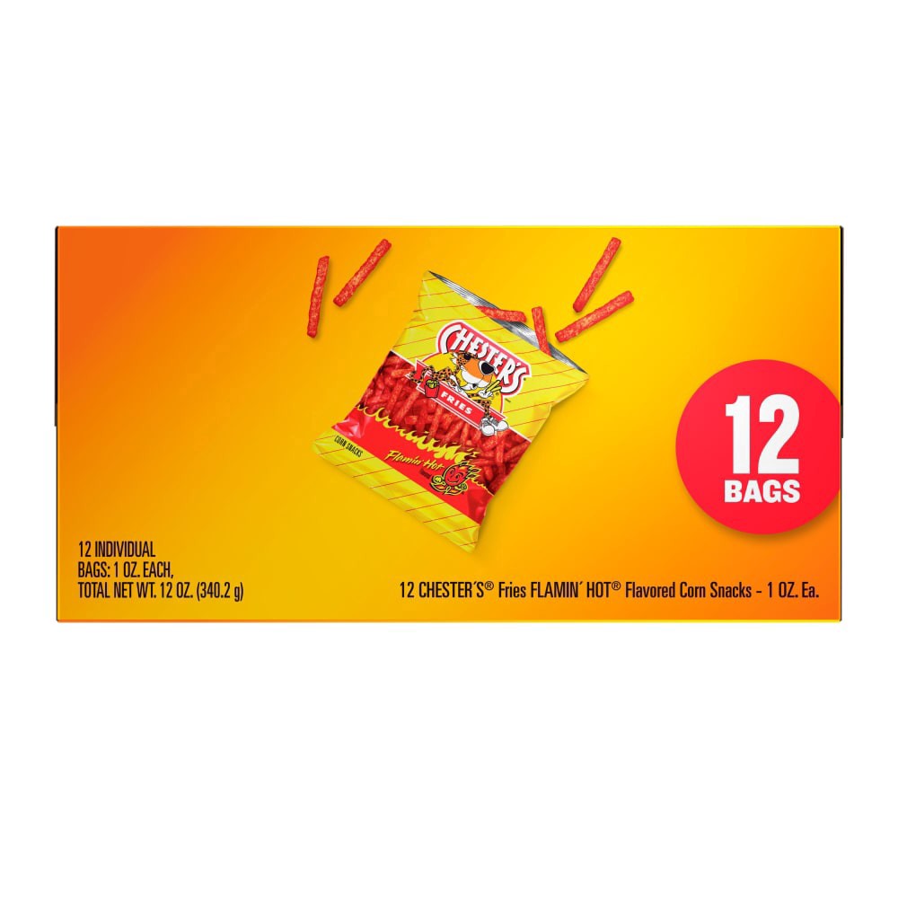 slide 6 of 6, Chester's Fries Corn Snacks Flamin' Hot Flavored 12 Oz, 12 Count, 12 ct