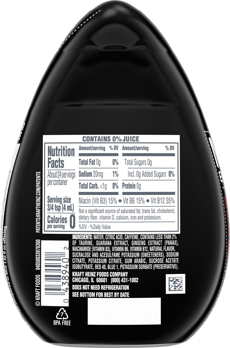 slide 3 of 9, MiO Energy Black Cherry Naturally Flavored with other natural flavor Liquid Water Enhancer Drink Mix with 2x More, 3.24 fl. oz. Bottle, 3.24 fl oz