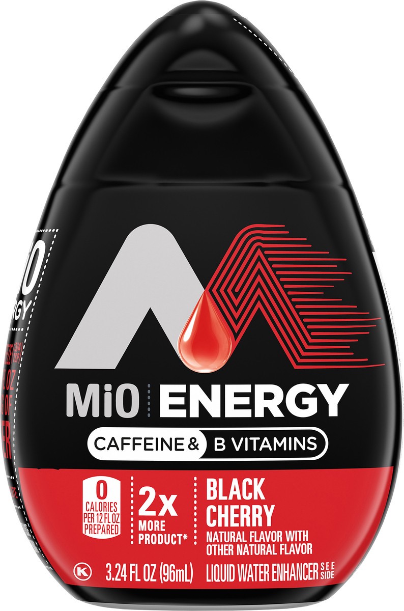 slide 4 of 9, MiO Energy Black Cherry Naturally Flavored with other natural flavor Liquid Water Enhancer Drink Mix with 2x More, 3.24 fl. oz. Bottle, 3.24 fl oz
