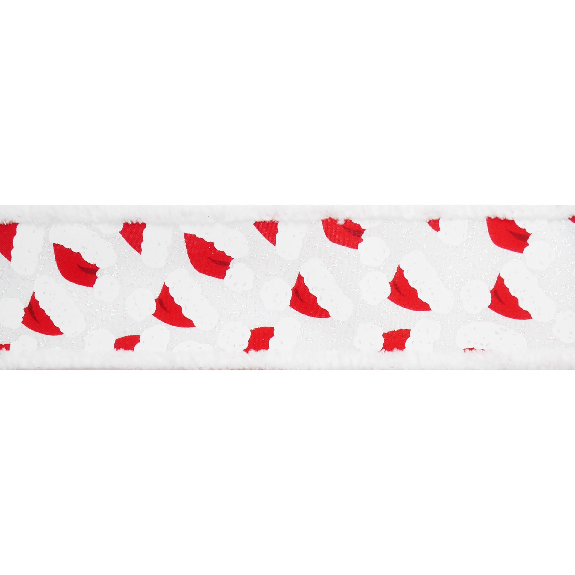 slide 2 of 3, 2.5" X 15ft. Santa Hats With Fur Edges Wired Ribbon By Celebrate It, 2.5 in x 15 ft