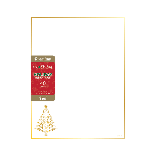 slide 3 of 3, Geo Studios Holiday-Themed Foiled Letterhead Paper, 8-1/2"" X 11"", Gold Tree, Pack Of 40 Sheets, 40 ct
