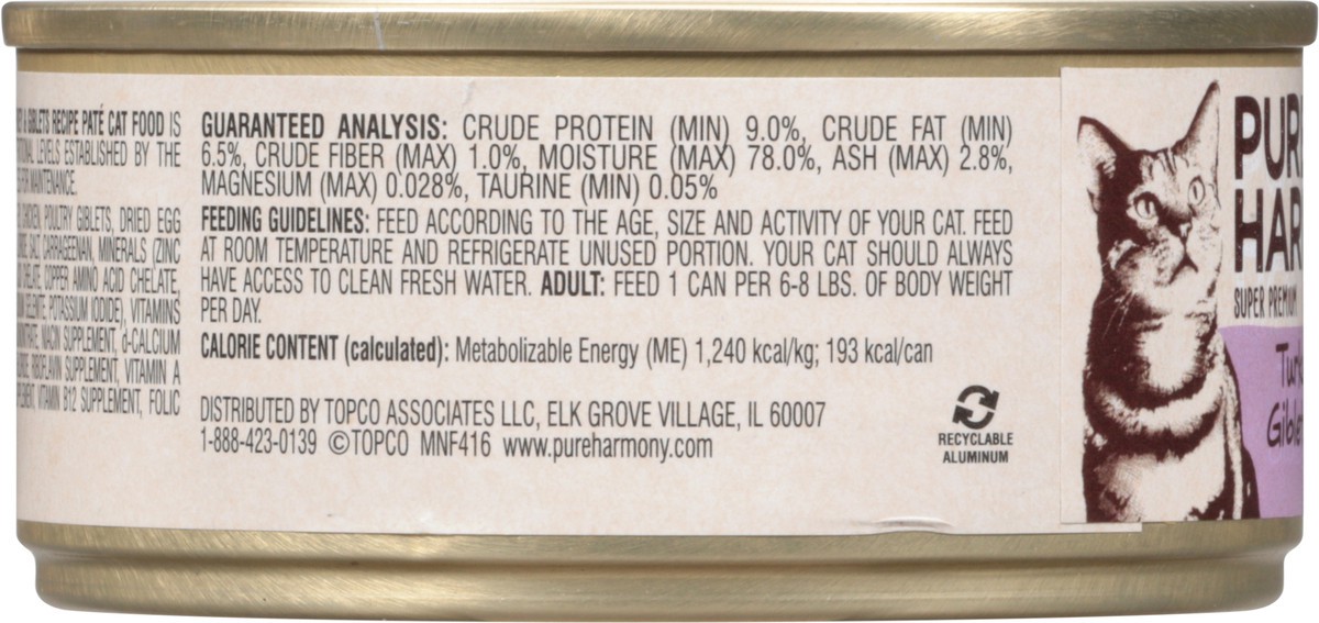 slide 7 of 9, Pure Harmony Pate Grain Free Super Premium Turkey & Giblets Recipe Cat Food 5.5 oz, 5.5 oz