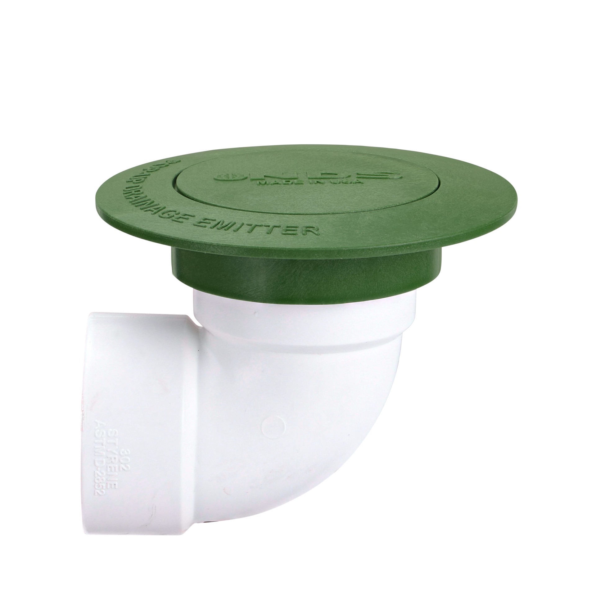 slide 4 of 5, NDS Pop-Up Drainage Emitter for 3-in & 4-in Drain Fittings, Spring-Loaded, Green Plastic, 1 ct