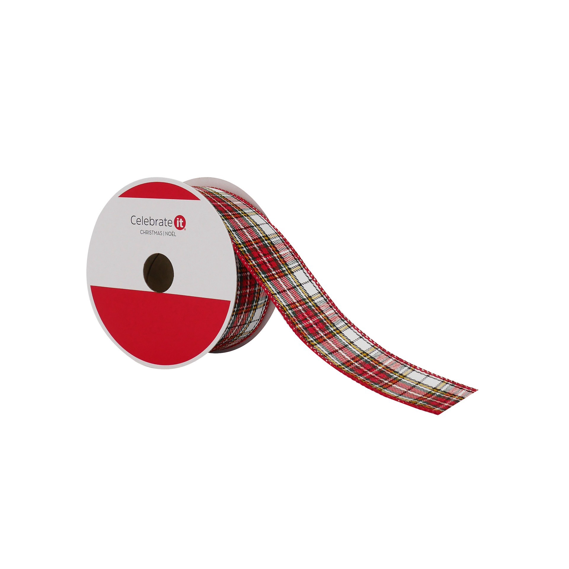 slide 2 of 3, 1.5" X30ft. Red Plaid Wired Ribbon By Celebrate It, 1.5 in x 30 ft