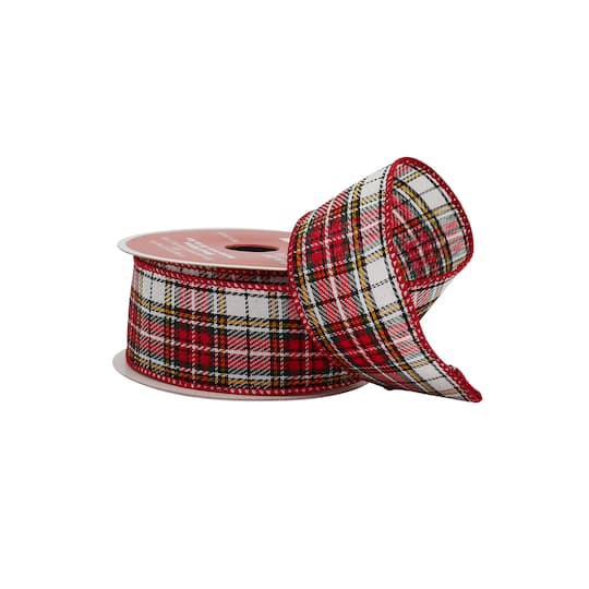 slide 1 of 3, 1.5" X30ft. Red Plaid Wired Ribbon By Celebrate It, 1.5 in x 30 ft