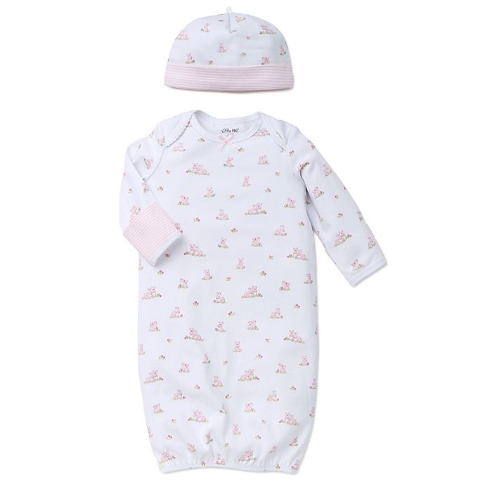 slide 1 of 1, Little Me Baby Bunnies Gown and Hat Set - White/Pink, 2 ct