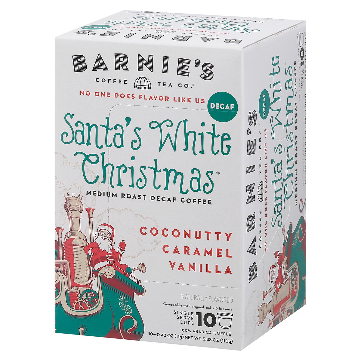 slide 9 of 9, Barnie's Coffee & Tea Co. Santa's White Christmas Medium Roast Decaf Coffee Single Serve Cups - 10 ct, 10 ct