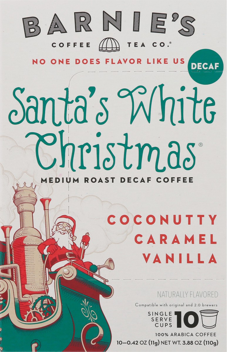 slide 4 of 9, Barnie's Coffee & Tea Co. Santa's White Christmas Medium Roast Decaf Coffee Single Serve Cups - 10 ct, 10 ct