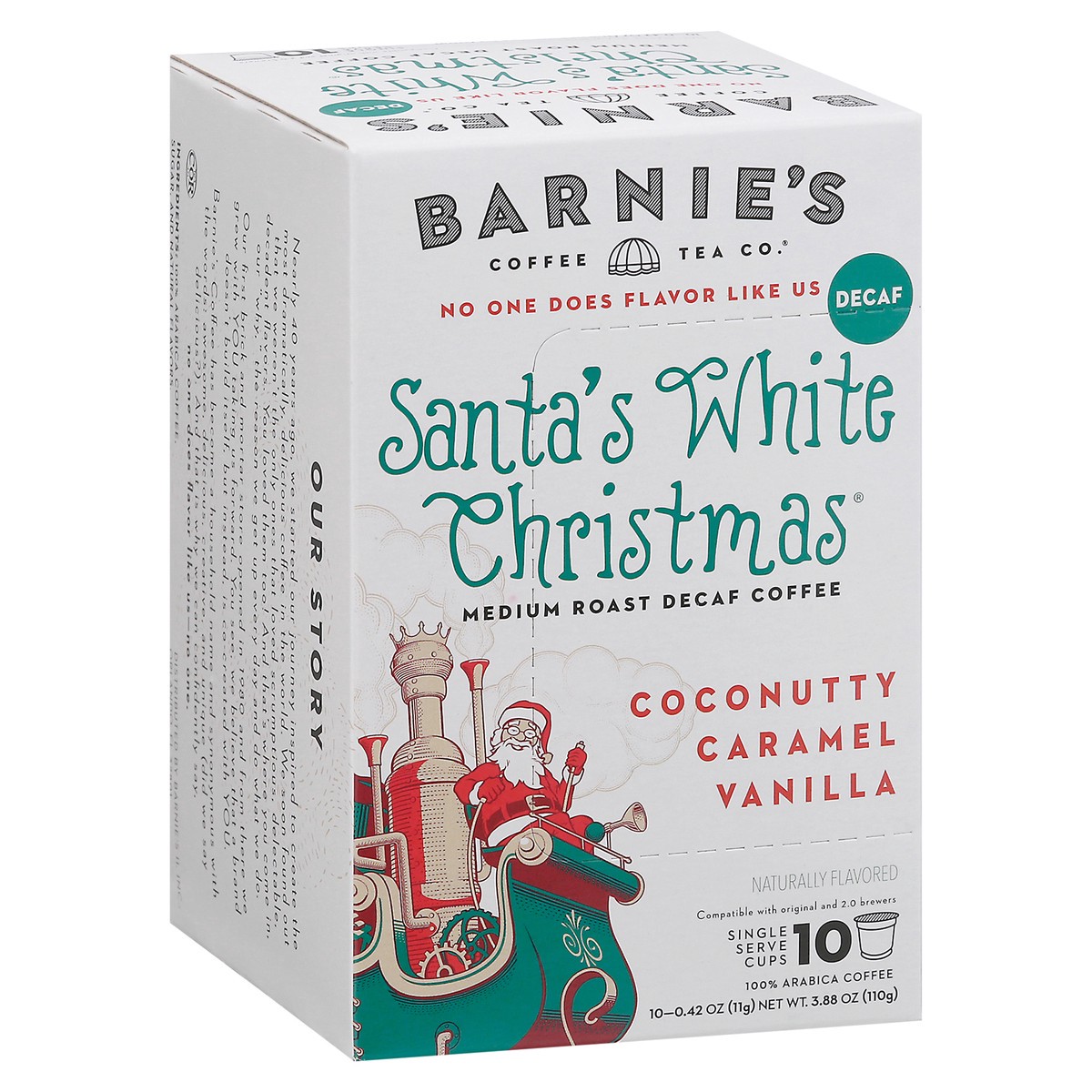 slide 6 of 9, Barnie's Coffee & Tea Co. Santa's White Christmas Medium Roast Decaf Coffee Single Serve Cups - 10 ct, 10 ct