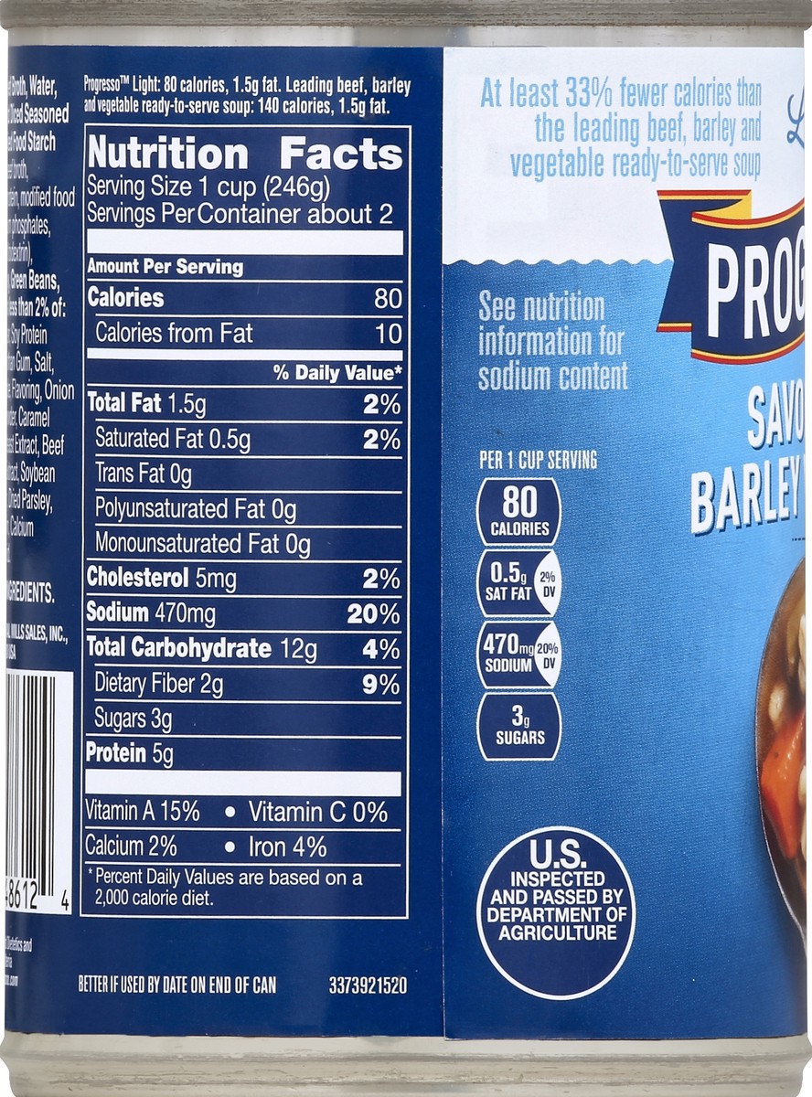 slide 3 of 6, Progresso Light Savory Beef Barley Vegetable Soup, 18.5 oz