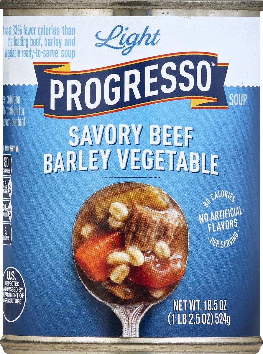 slide 5 of 6, Progresso Light Savory Beef Barley Vegetable Soup, 18.5 oz